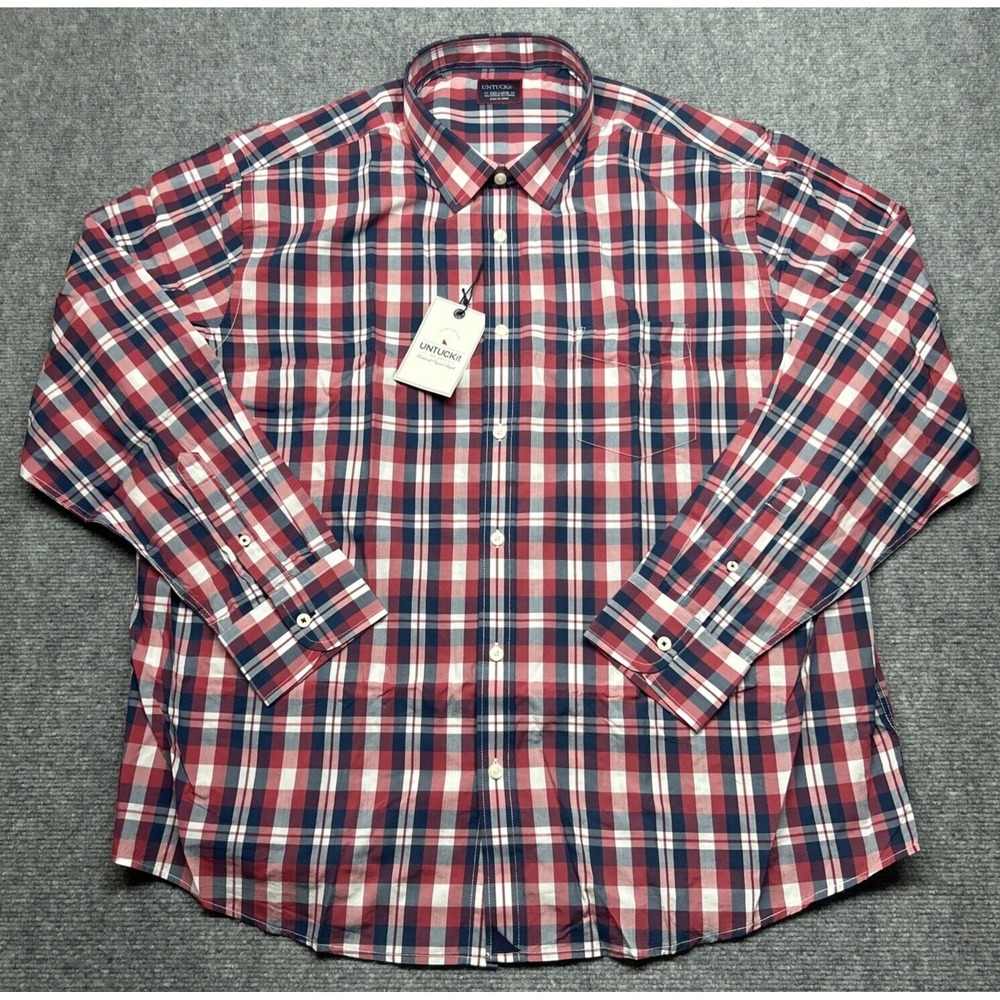 UNTUCKit Navarro Shirt Mens 3XL Red White Blue Button Up Long Sleeve New